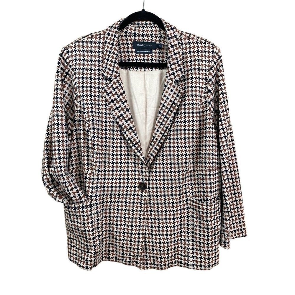 Studio By Torrid Women's Houndstooth Blazer Jacket Lined Cream Tan Black Size 3x